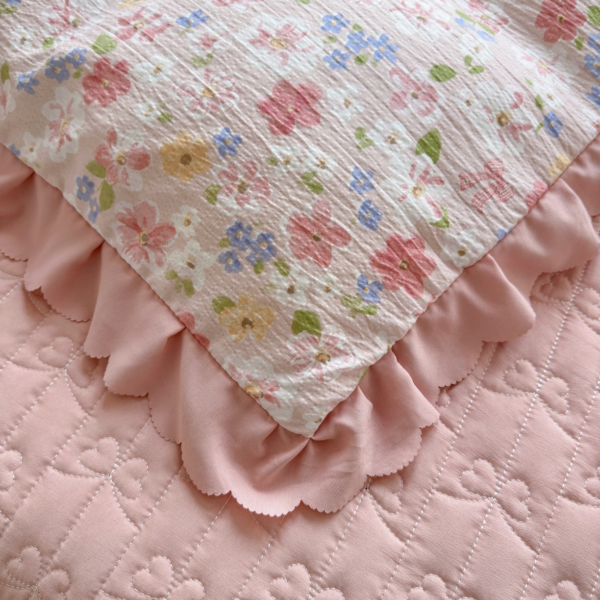 91家纺网 家纺一手货源 找家纺 雅眠居 2026直播爆款双层蕾丝花边夏被款床盖款四件套 AB版-十里桃花