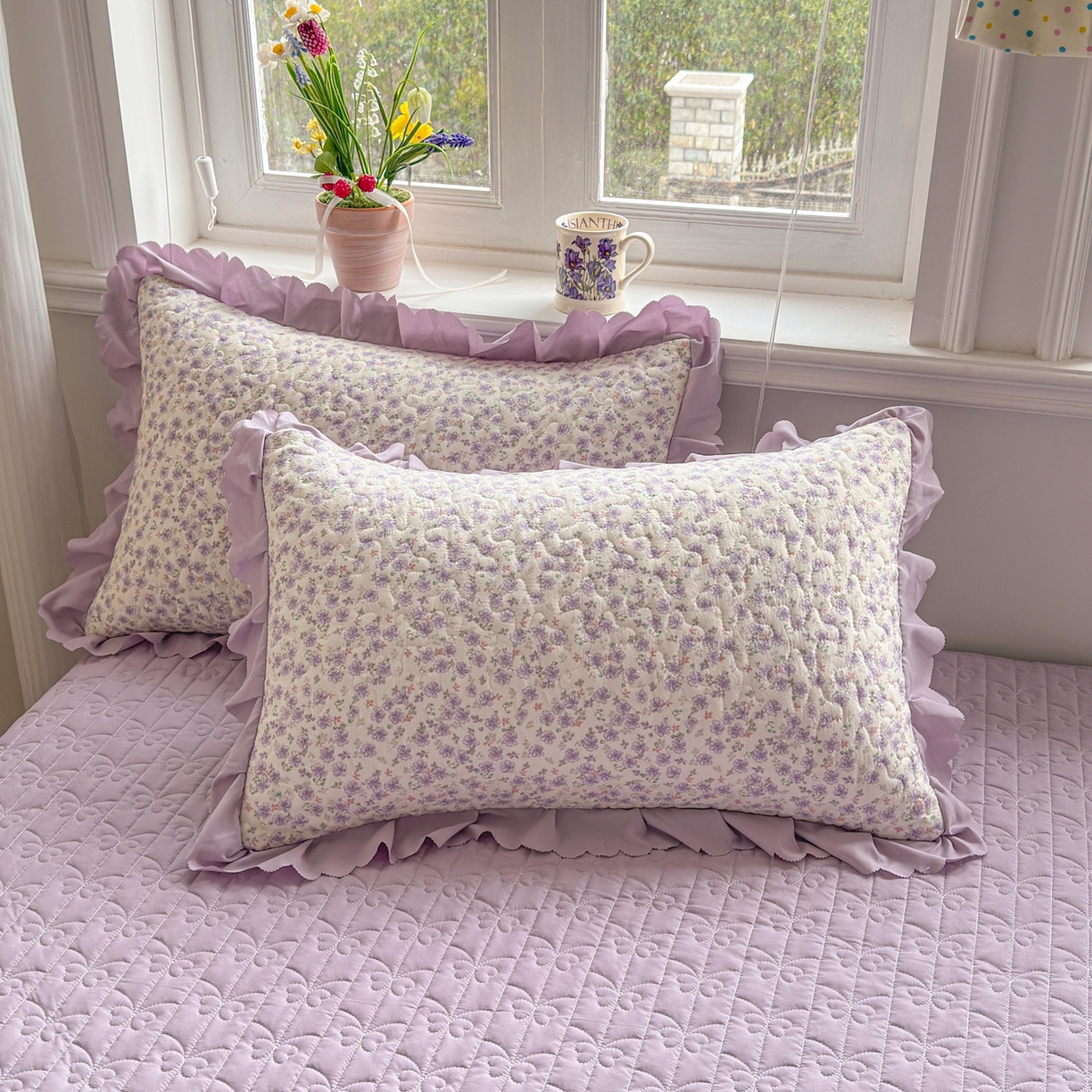 91家纺网 家纺一手货源 找家纺 雅眠居 2026直播爆款双层蕾丝花边夏被款床盖款四件套 AB版-紫萱