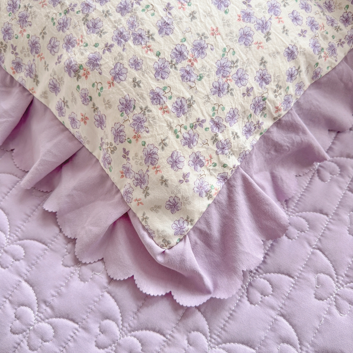 91家纺网 家纺一手货源 找家纺 雅眠居 2026直播爆款双层蕾丝花边夏被款床盖款四件套 AB版-紫萱