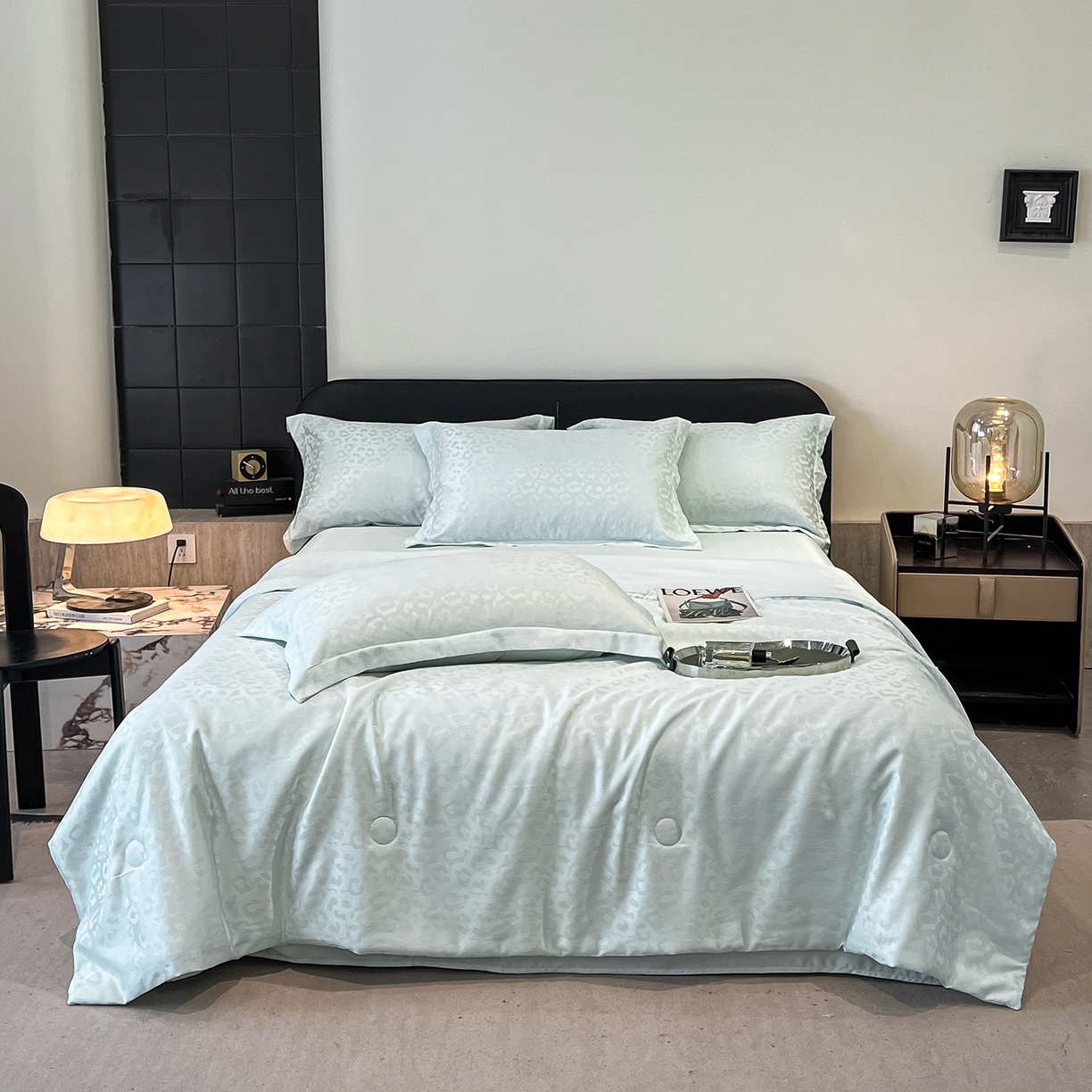 91家纺网 家纺一手货源 找家纺 逸尚阁 2026新款水洗真丝豹纹夏被四件套 豹纹夏被-蓝