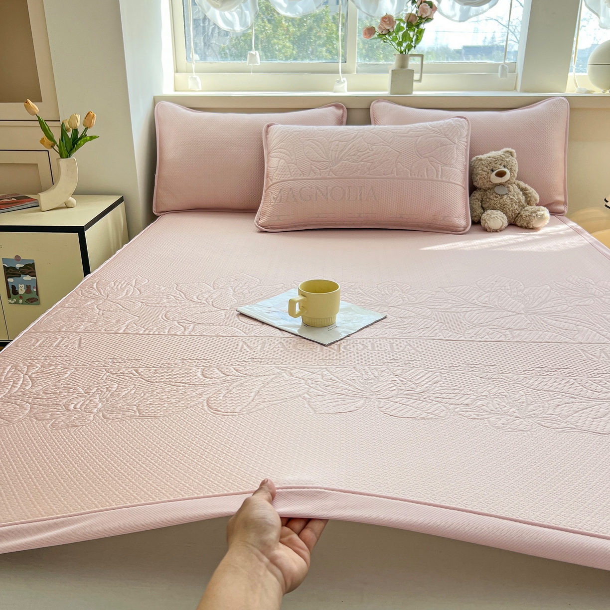 能好家纺 2026新款高分子pe冰豆豆凉席床席款 半夏粉