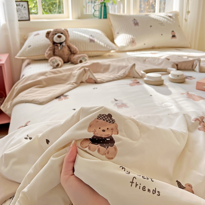 91家纺网 家纺一手货源 找家纺 卡普二店 2026新款A类锦氨凉感印花夏被四件套床盖凉席款--单夏被 奶咖萌宠