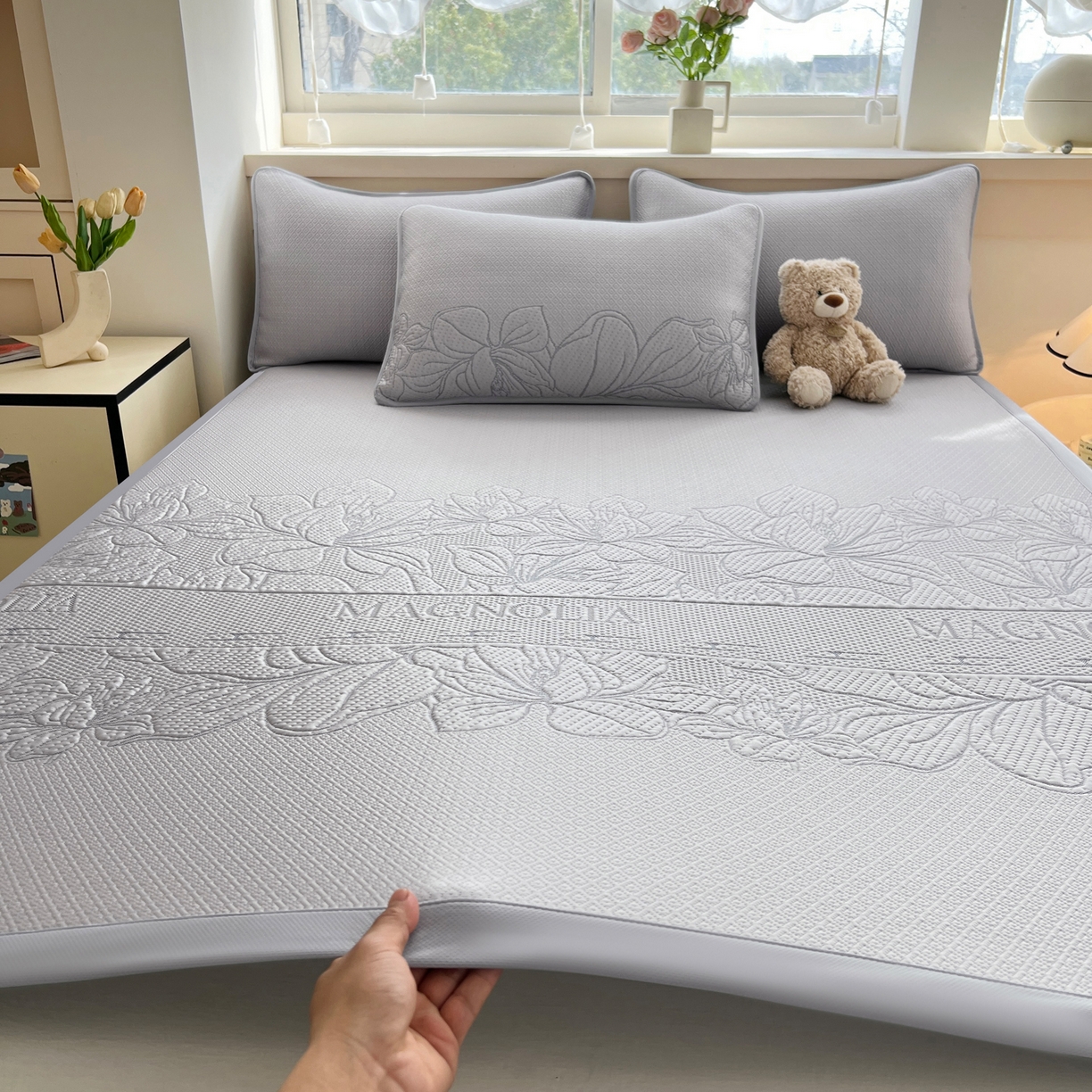 能好家纺 2026新款高分子pe冰豆豆凉席床席款 半夏灰