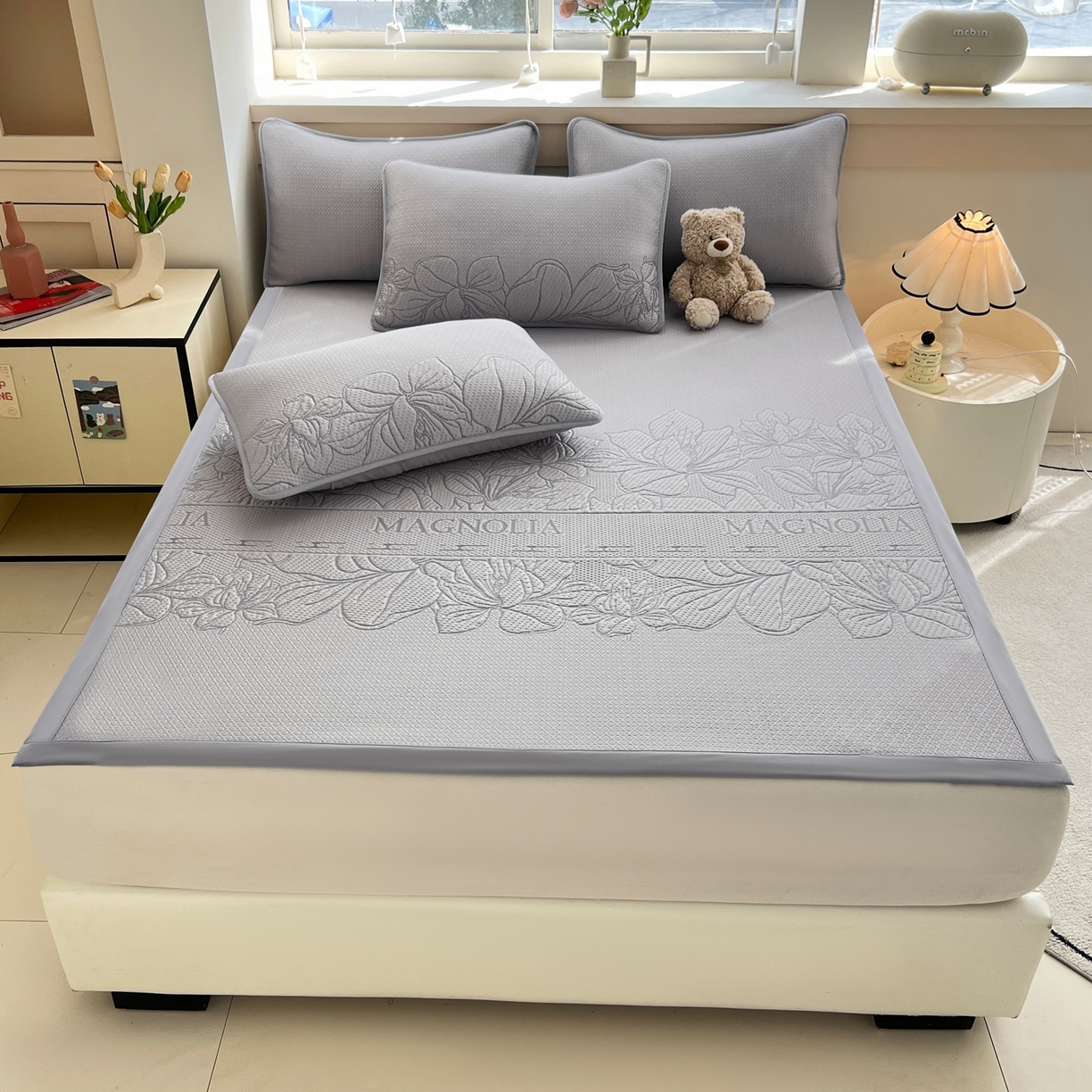 91家纺网 家纺一手货源 找家纺 能好家纺 2026新款高分子pe冰豆豆凉席床席款 半夏灰