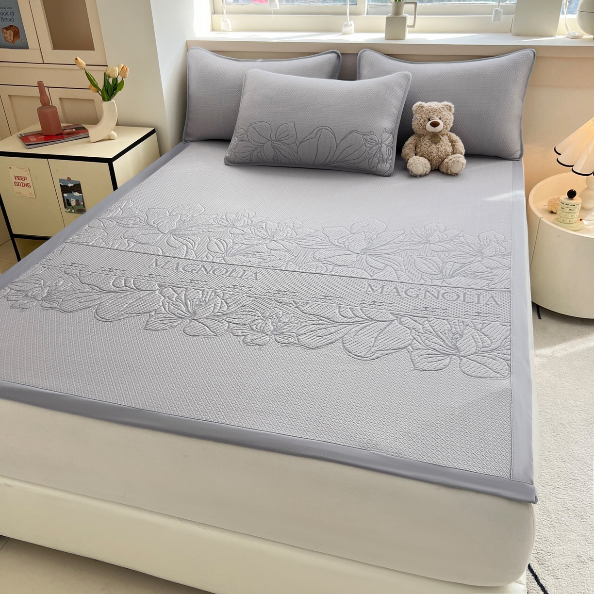 91家纺网 家纺一手货源 找家纺 能好家纺 2026新款高分子pe冰豆豆凉席床席款 半夏灰