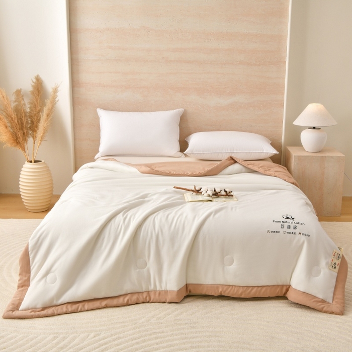 91家纺网 家纺一手货源 找家纺 好梦来家纺【高克重】2026新款无印风水洗棉新疆棉花被夏被夏凉被空调被子 【常年有货】 清夏-白咖琪