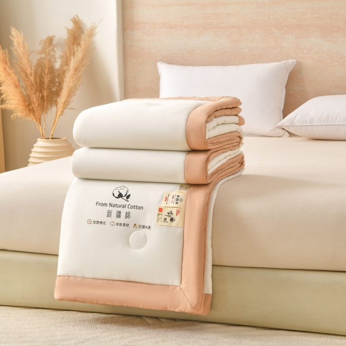 91家纺网 家纺一手货源 找家纺 好梦来家纺【高克重】2026新款无印风水洗棉新疆棉花被夏被夏凉被空调被子 【常年有货】 清夏-白咖琪