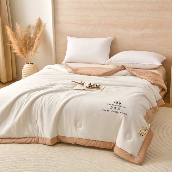 91家纺网 家纺一手货源 找家纺 好梦来家纺【高克重】2026新款无印风水洗棉新疆棉花被夏被夏凉被空调被子 【常年有货】 清夏-白咖琪