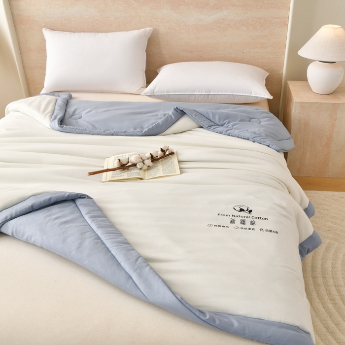 91家纺网 家纺一手货源 找家纺 好梦来家纺【高克重】2026新款无印风水洗棉新疆棉花被夏被夏凉被空调被子 【常年有货】 清夏-白蓝