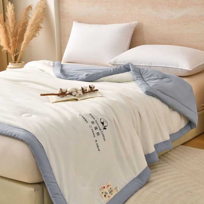 91家纺网 家纺一手货源 找家纺 好梦来家纺【高克重】2026新款无印风水洗棉新疆棉花被夏被夏凉被空调被子 【常年有货】 清夏-白蓝