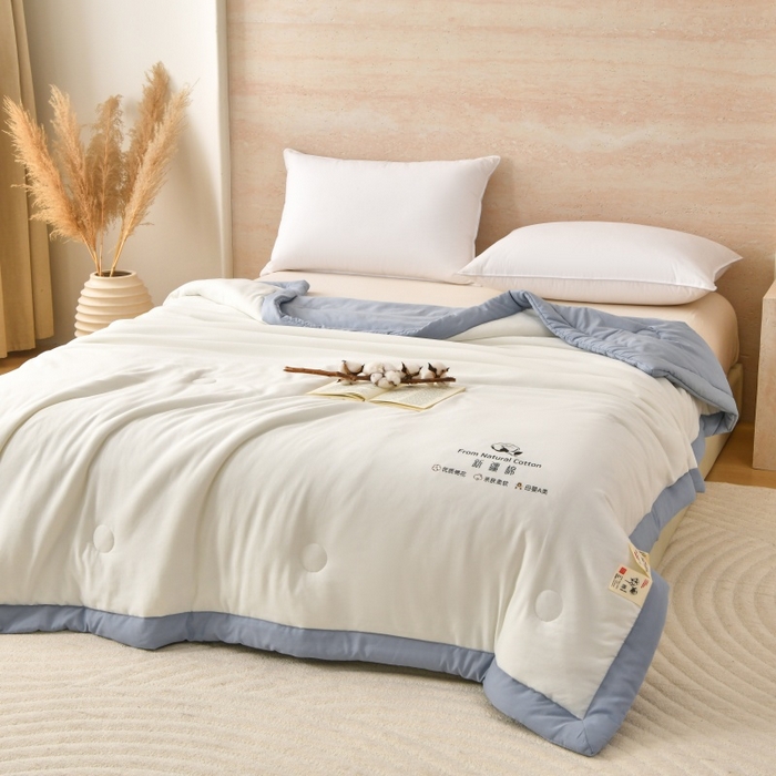 91家纺网 家纺一手货源 找家纺 好梦来家纺【高克重】2026新款无印风水洗棉新疆棉花被夏被夏凉被空调被子 【常年有货】 清夏-白蓝
