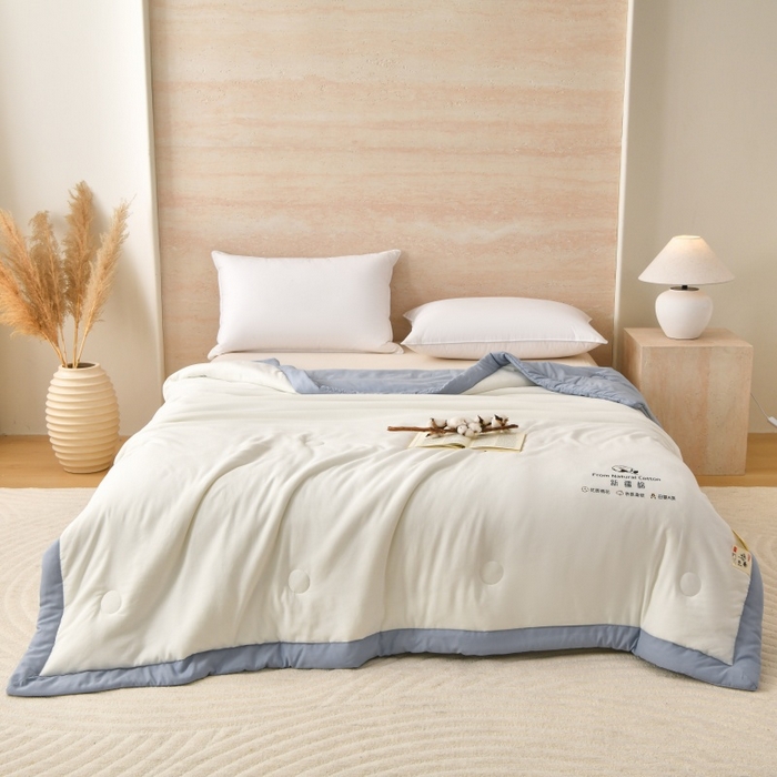 91家纺网 家纺一手货源 找家纺 好梦来家纺【高克重】2026新款无印风水洗棉新疆棉花被夏被夏凉被空调被子 【常年有货】 清夏-白蓝