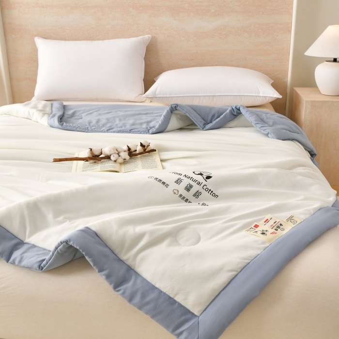 91家纺网 家纺一手货源 找家纺 好梦来家纺【高克重】2026新款无印风水洗棉新疆棉花被夏被夏凉被空调被子 【常年有货】 清夏-白蓝