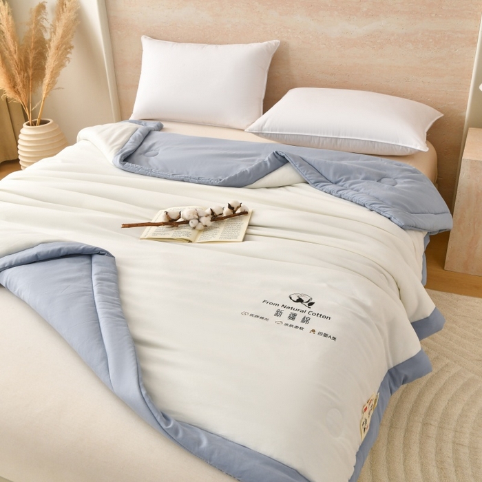 91家纺网 家纺一手货源 找家纺 好梦来家纺【高克重】2026新款无印风水洗棉新疆棉花被夏被夏凉被空调被子 【常年有货】 清夏-白蓝