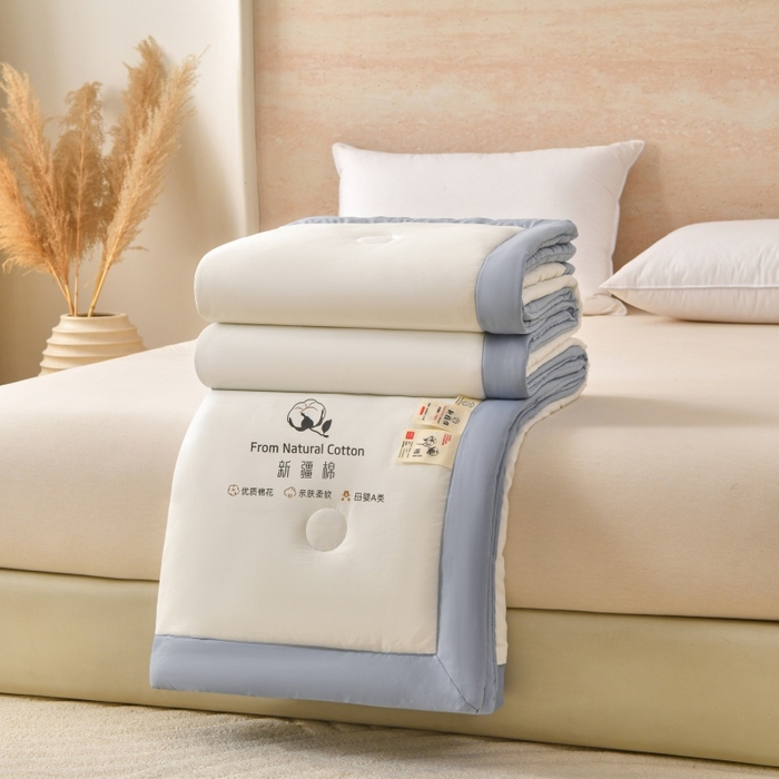 91家纺网 家纺一手货源 找家纺 好梦来家纺【高克重】2026新款无印风水洗棉新疆棉花被夏被夏凉被空调被子 【常年有货】 清夏-白蓝