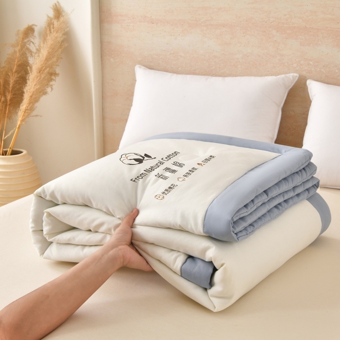 91家纺网 家纺一手货源 找家纺 好梦来家纺【高克重】2026新款无印风水洗棉新疆棉花被夏被夏凉被空调被子 【常年有货】 清夏-白蓝