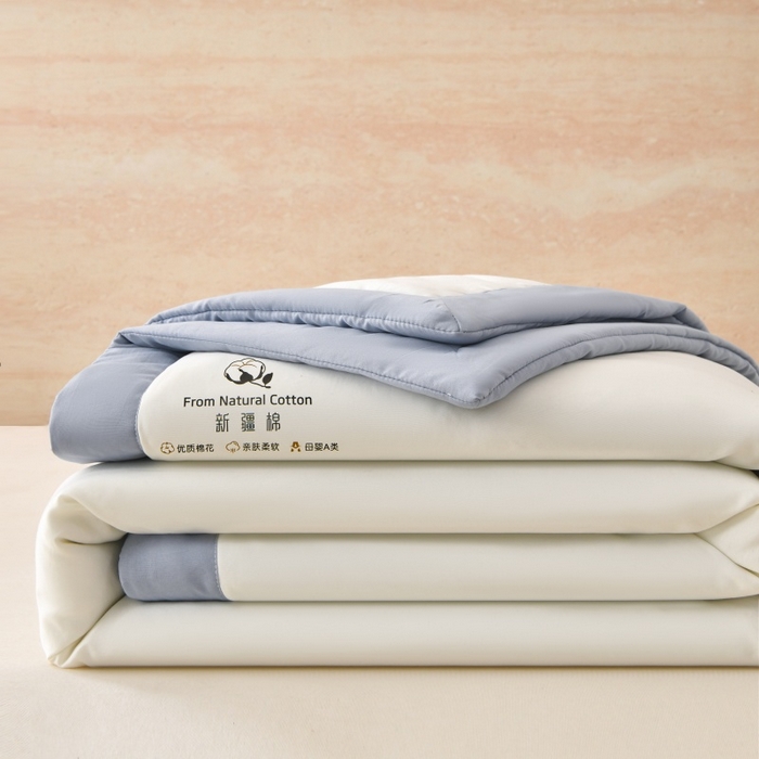 91家纺网 家纺一手货源 找家纺 好梦来家纺【高克重】2026新款无印风水洗棉新疆棉花被夏被夏凉被空调被子 【常年有货】 清夏-白蓝