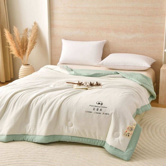 91家纺网 家纺一手货源 找家纺 好梦来家纺【高克重】2026新款无印风水洗棉新疆棉花被夏被夏凉被空调被子 【常年有货】 清夏-白绿