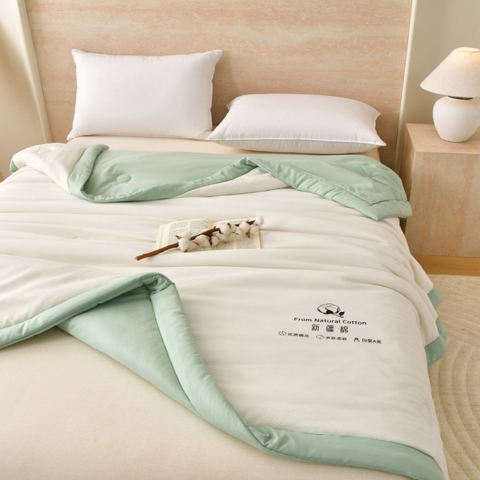 91家纺网 家纺一手货源 找家纺 好梦来家纺【高克重】2026新款无印风水洗棉新疆棉花被夏被夏凉被空调被子 【常年有货】 清夏-白绿