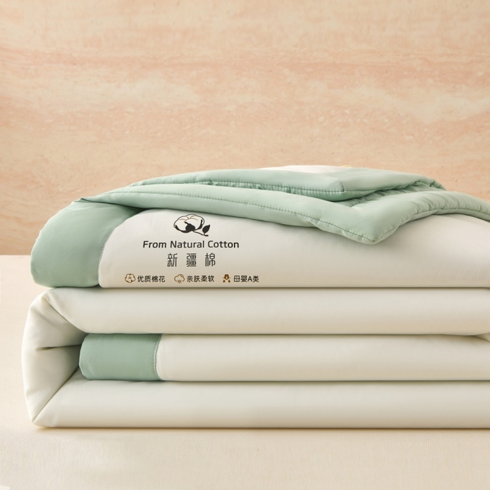 91家纺网 家纺一手货源 找家纺 好梦来家纺【高克重】2026新款无印风水洗棉新疆棉花被夏被夏凉被空调被子 【常年有货】 清夏-白绿