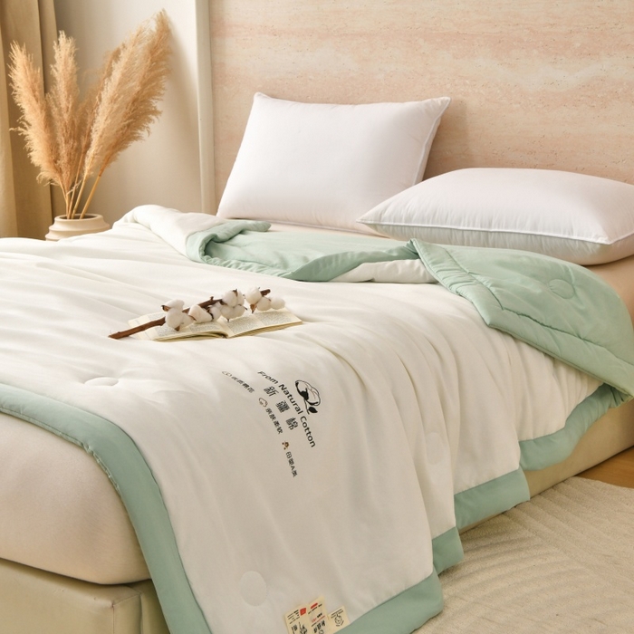 91家纺网 家纺一手货源 找家纺 好梦来家纺【高克重】2026新款无印风水洗棉新疆棉花被夏被夏凉被空调被子 【常年有货】 清夏-白绿