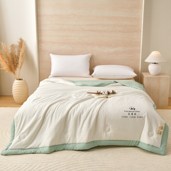 91家纺网 家纺一手货源 找家纺 好梦来家纺【高克重】2026新款无印风水洗棉新疆棉花被夏被夏凉被空调被子 【常年有货】 清夏-白绿