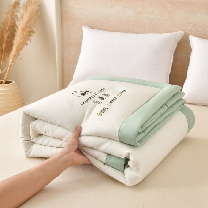 91家纺网 家纺一手货源 找家纺 好梦来家纺【高克重】2026新款无印风水洗棉新疆棉花被夏被夏凉被空调被子 【常年有货】 清夏-白绿