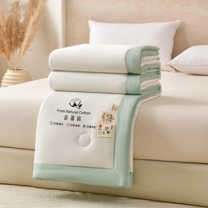 91家纺网 家纺一手货源 找家纺 好梦来家纺【高克重】2026新款无印风水洗棉新疆棉花被夏被夏凉被空调被子 【常年有货】 清夏-白绿