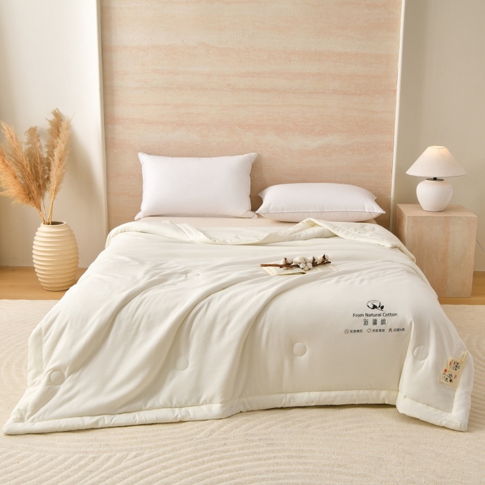 91家纺网 家纺一手货源 找家纺 好梦来家纺【高克重】2026新款无印风水洗棉新疆棉花被夏被夏凉被空调被子 【常年有货】 清夏-米白