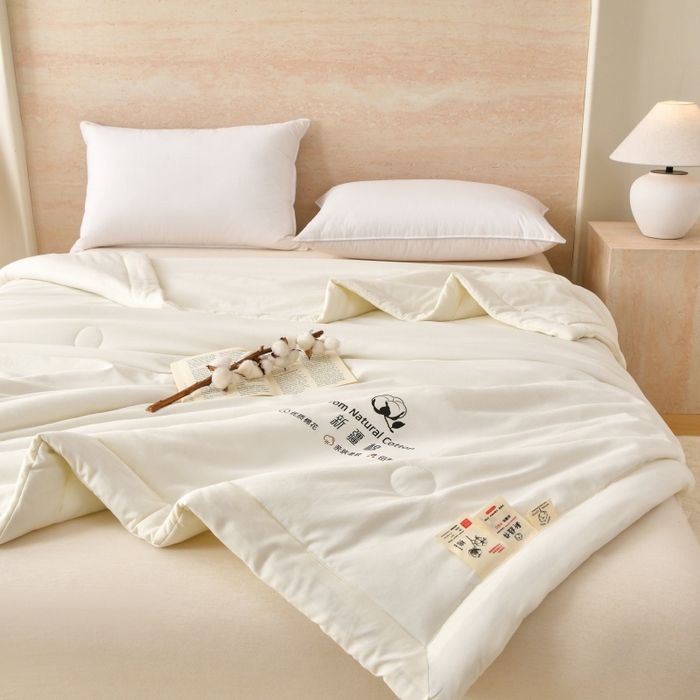 91家纺网 家纺一手货源 找家纺 好梦来家纺【高克重】2026新款无印风水洗棉新疆棉花被夏被夏凉被空调被子 【常年有货】 清夏-米白