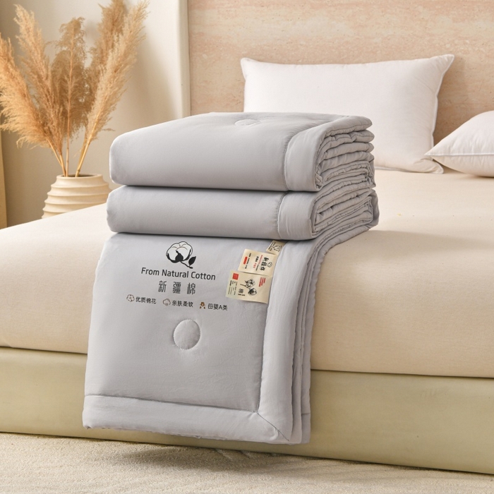 91家纺网 家纺一手货源 找家纺 好梦来家纺【高克重】2026新款无印风水洗棉新疆棉花被夏被夏凉被空调被子 【常年有货】 清夏-浅灰