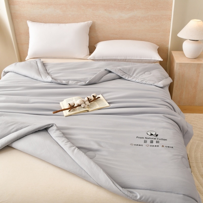 91家纺网 家纺一手货源 找家纺 好梦来家纺【高克重】2026新款无印风水洗棉新疆棉花被夏被夏凉被空调被子 【常年有货】 清夏-浅灰