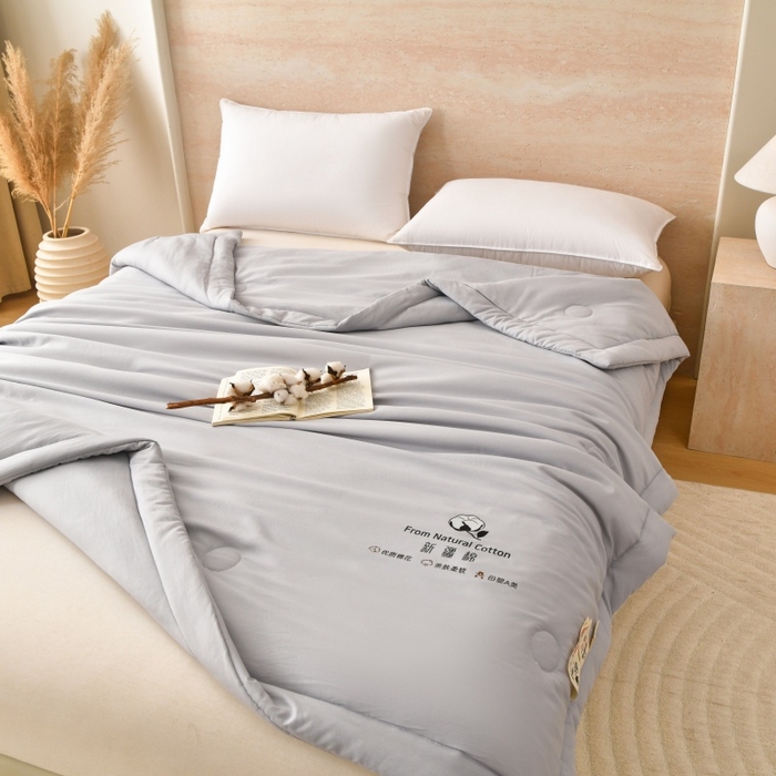 91家纺网 家纺一手货源 找家纺 好梦来家纺【高克重】2026新款无印风水洗棉新疆棉花被夏被夏凉被空调被子 【常年有货】 清夏-浅灰