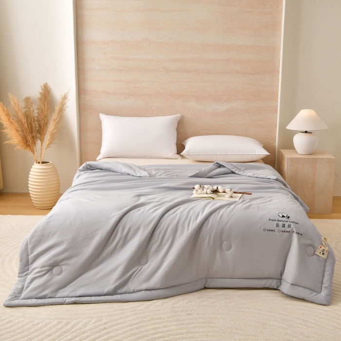 91家纺网 家纺一手货源 找家纺 好梦来家纺【高克重】2026新款无印风水洗棉新疆棉花被夏被夏凉被空调被子 【常年有货】 清夏-浅灰