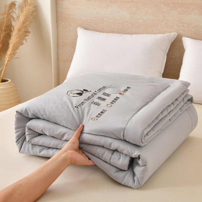 91家纺网 家纺一手货源 找家纺 好梦来家纺【高克重】2026新款无印风水洗棉新疆棉花被夏被夏凉被空调被子 【常年有货】 清夏-浅灰