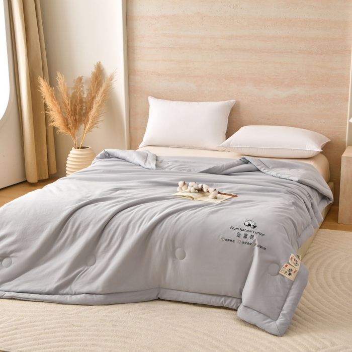 91家纺网 家纺一手货源 找家纺 好梦来家纺【高克重】2026新款无印风水洗棉新疆棉花被夏被夏凉被空调被子 【常年有货】 清夏-浅灰