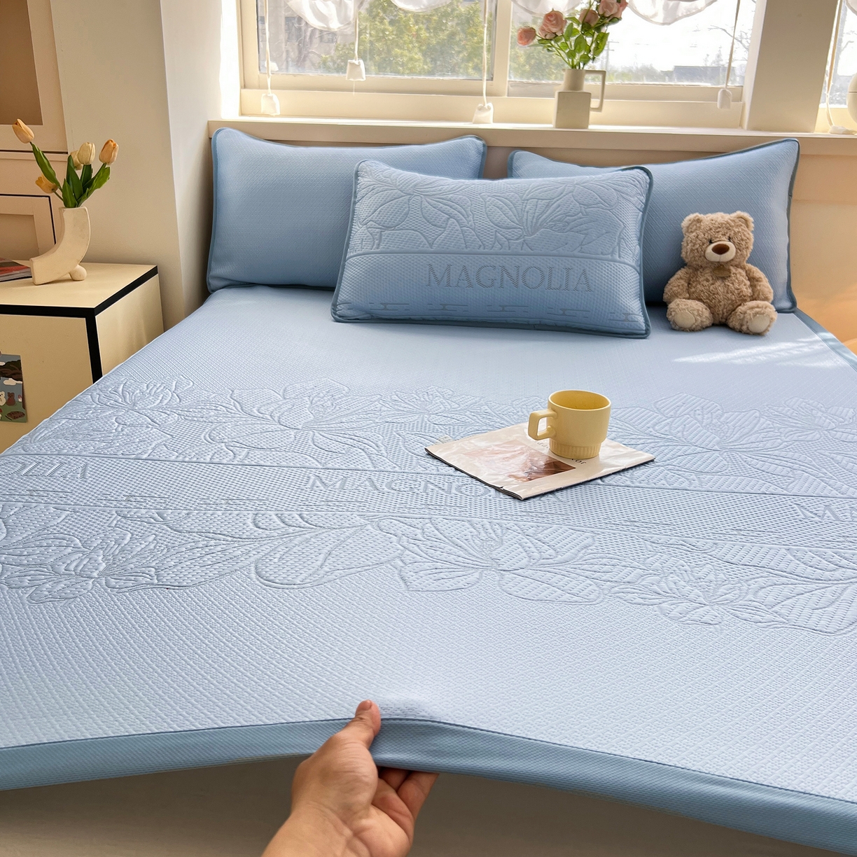 能好家纺 2026新款高分子pe冰豆豆凉席床席款 半夏蓝