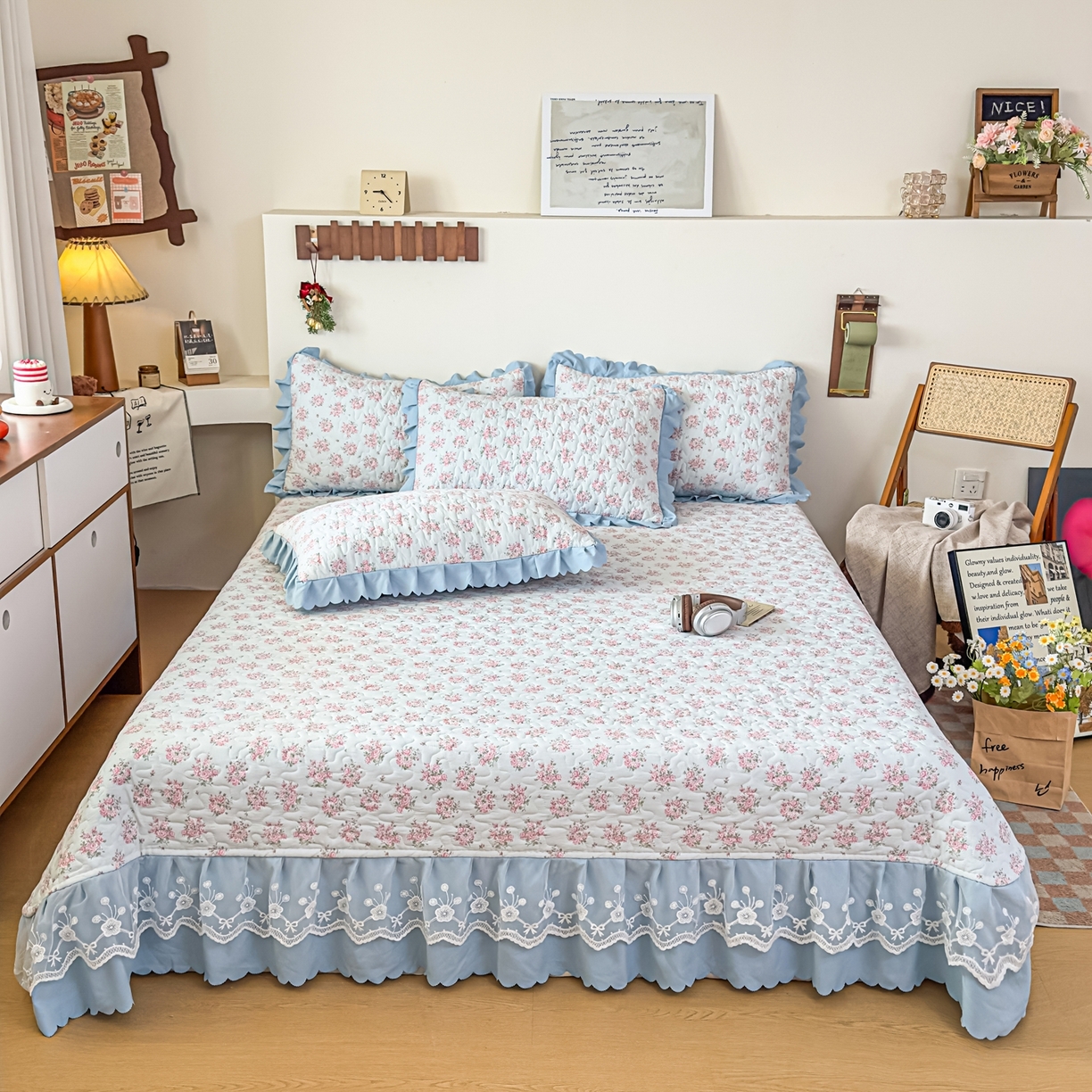 91家纺网 家纺一手货源 找家纺 雅眠居 2026新款直播爆款古法仿棉双层蕾丝花边床盖四件套 半夏