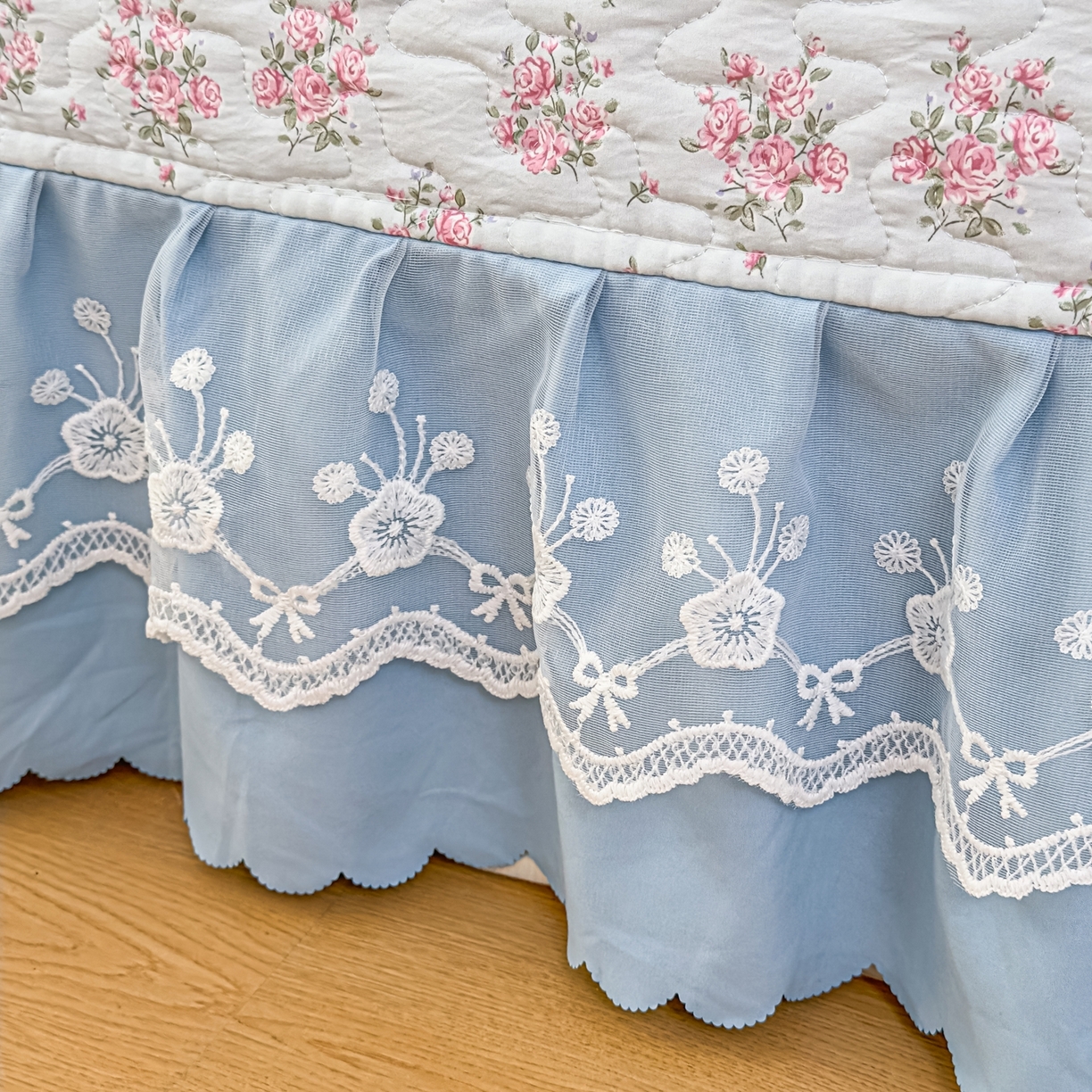 91家纺网 家纺一手货源 找家纺 雅眠居 2026新款直播爆款古法仿棉双层蕾丝花边床盖四件套 半夏