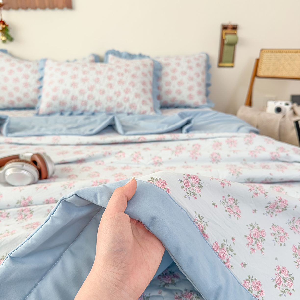 91家纺网 家纺一手货源 找家纺 雅眠居 2026新款直播爆款古法仿棉双层蕾丝花边床盖四件套 半夏