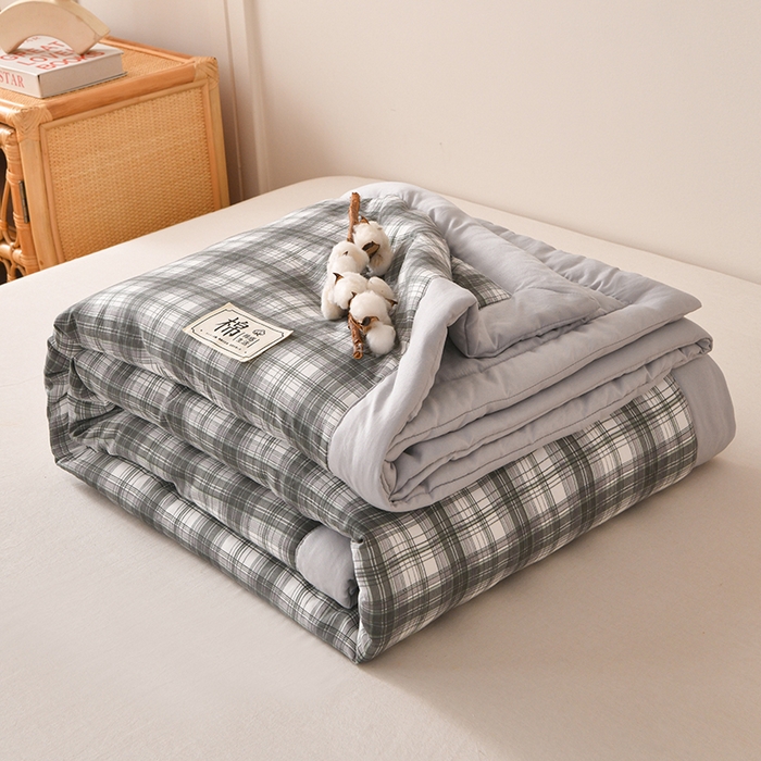 91家纺网 家纺一手货源 找家纺 （总）好梦来家纺【高克重】2026新品水洗棉新疆棉花夏被无印风夏被良品格子空调被被子被芯