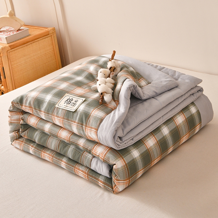 91家纺网 家纺一手货源 找家纺 （总）好梦来家纺【高克重】2026新品水洗棉新疆棉花夏被无印风夏被良品格子空调被被子被芯