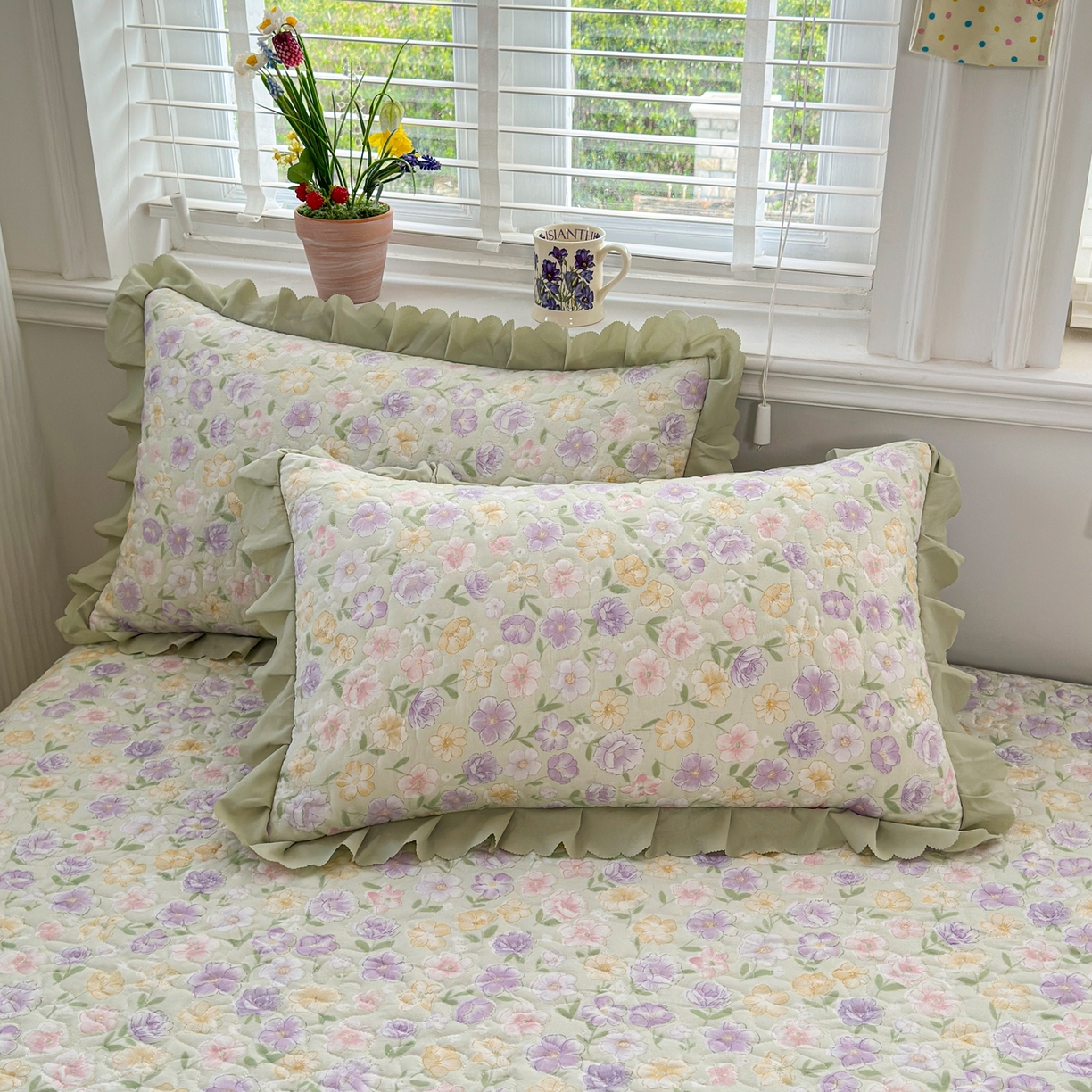 91家纺网 家纺一手货源 找家纺 雅眠居 2026新款直播爆款古法仿棉双层蕾丝花边床盖四件套 花海