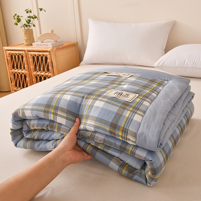 91家纺网 家纺一手货源 找家纺 （总）好梦来家纺【高克重】2026新品水洗棉新疆棉花夏被无印风夏被良品格子空调被被子被芯