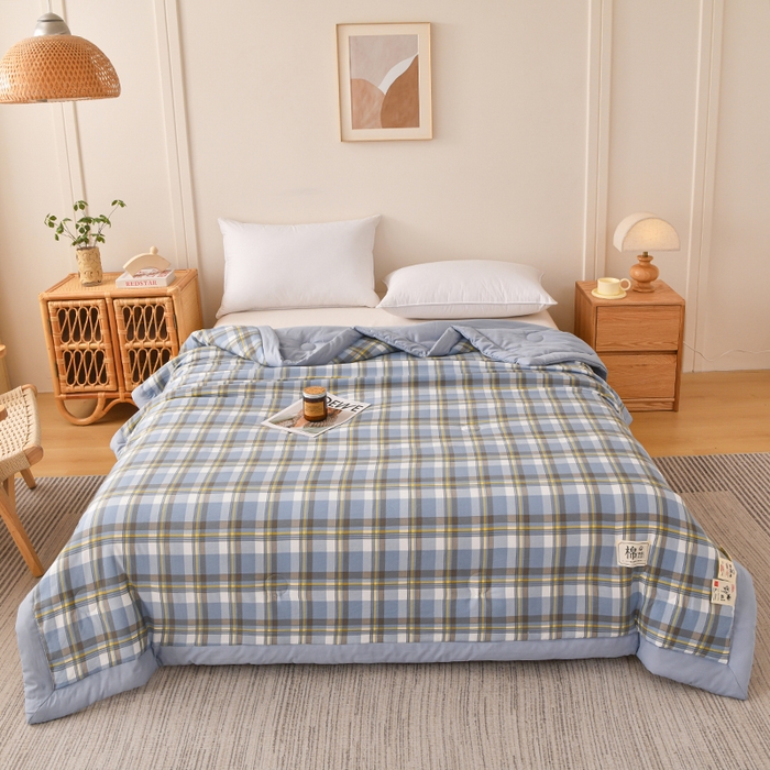 91家纺网 家纺一手货源 找家纺 （总）好梦来家纺【高克重】2026新品水洗棉新疆棉花夏被无印风夏被良品格子空调被被子被芯