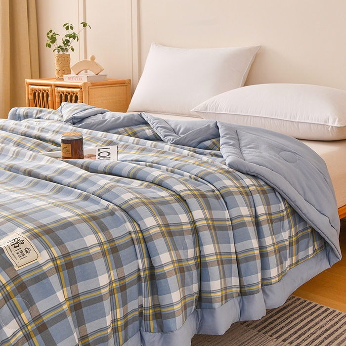 91家纺网 家纺一手货源 找家纺 （总）好梦来家纺【高克重】2026新品水洗棉新疆棉花夏被无印风夏被良品格子空调被被子被芯