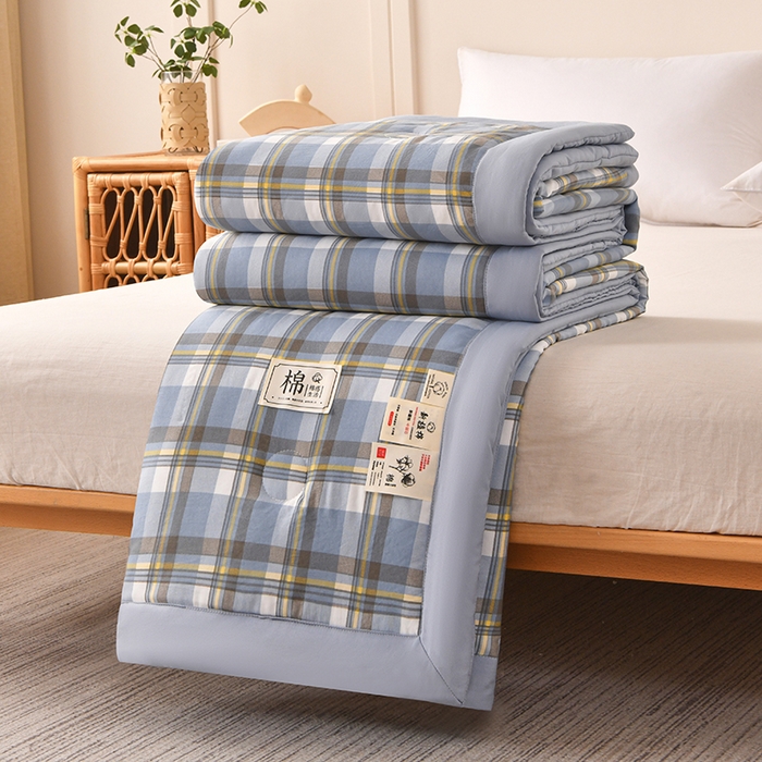 91家纺网 家纺一手货源 找家纺 （总）好梦来家纺【高克重】2026新品水洗棉新疆棉花夏被无印风夏被良品格子空调被被子被芯
