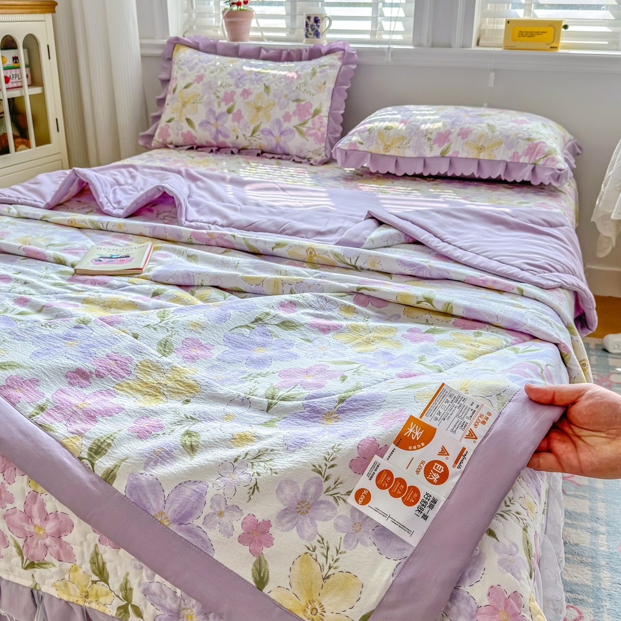 91家纺网 家纺一手货源 找家纺 雅眠居 2026新款直播爆款古法仿棉双层蕾丝花边床盖四件套 盛夏