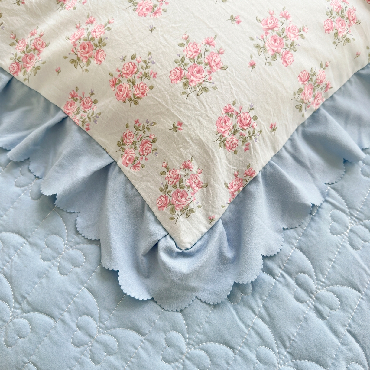 91家纺网 家纺一手货源 找家纺 雅眠居 2026新款直播爆款古法仿棉双层蕾丝花边床盖四件套 AB版-半夏