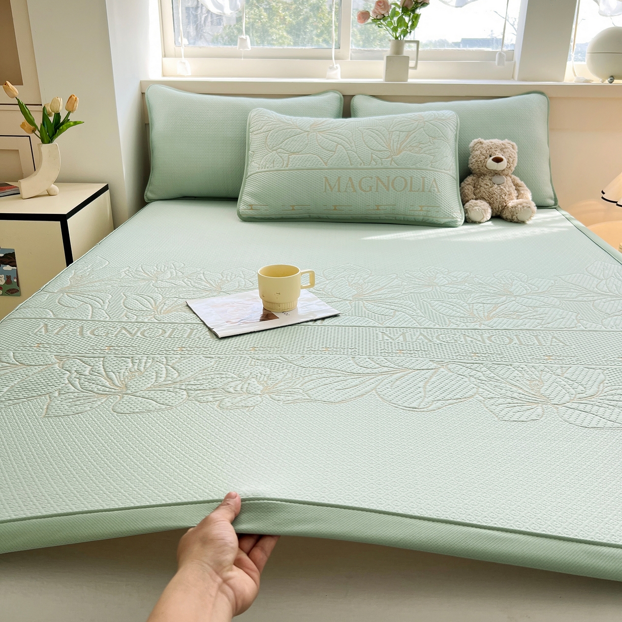 能好家纺 2026新款高分子pe冰豆豆凉席床席款 半夏绿